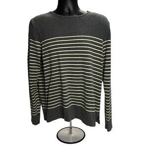 Zara Man Sweater XL Striped Dark Gray - Beige Stripes, Long-Sleeve Knit Pullover